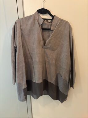 Babaghuri Gray Relaxed V-Neck Women’s Shirt